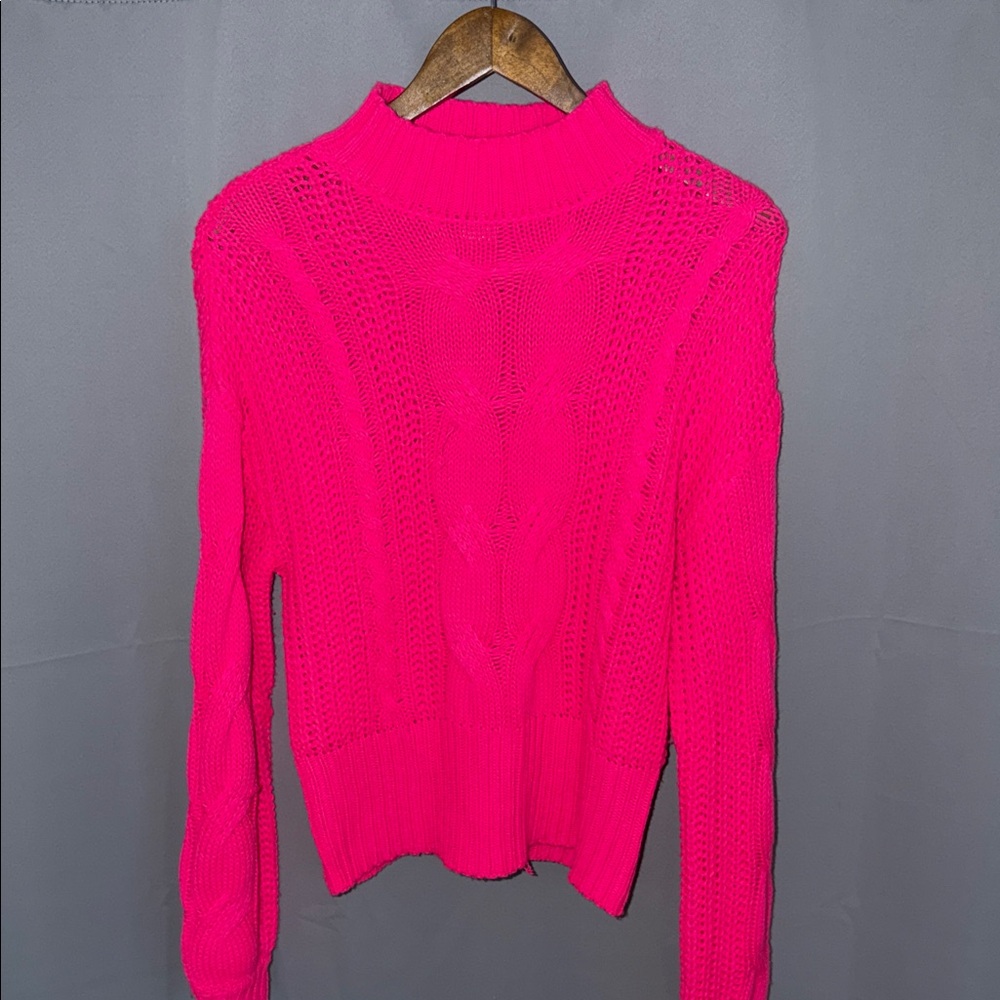 American Rag Vibrant Pink Cowl Neck Cable Knit 90s Y2K sweater Size S